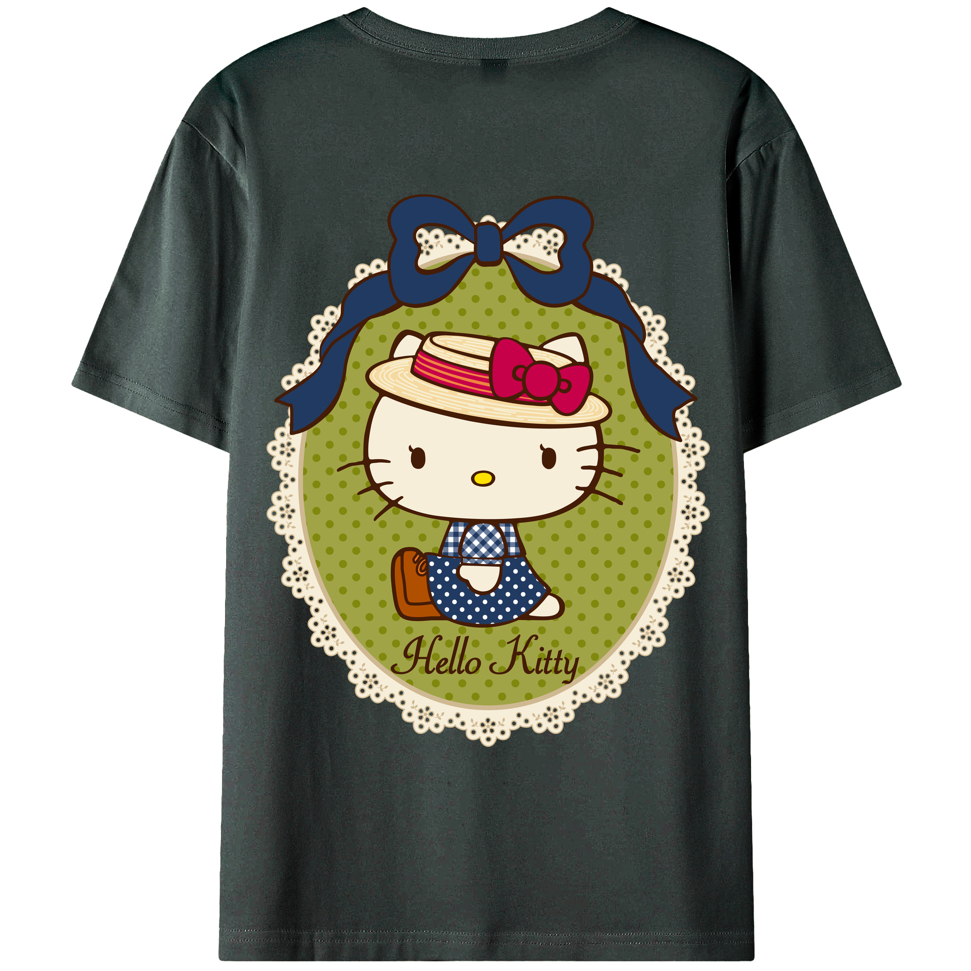（画像用） Hello Kitty ハローキティ 綿100％ メンズ半袖Tシャツ（バックプリント） 通気性